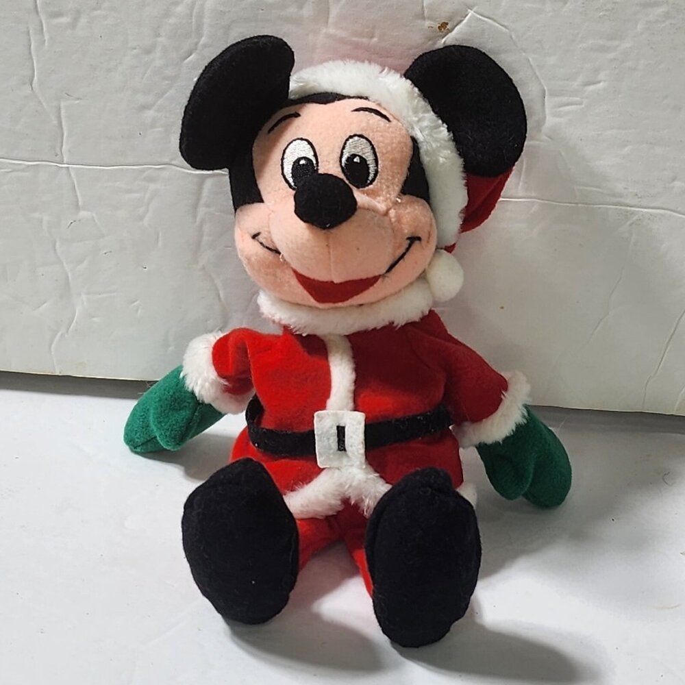 Disney Mickey Mouse Christmas Santa Claus Plush Bean Bag 8" Sewn Eyes Holiday